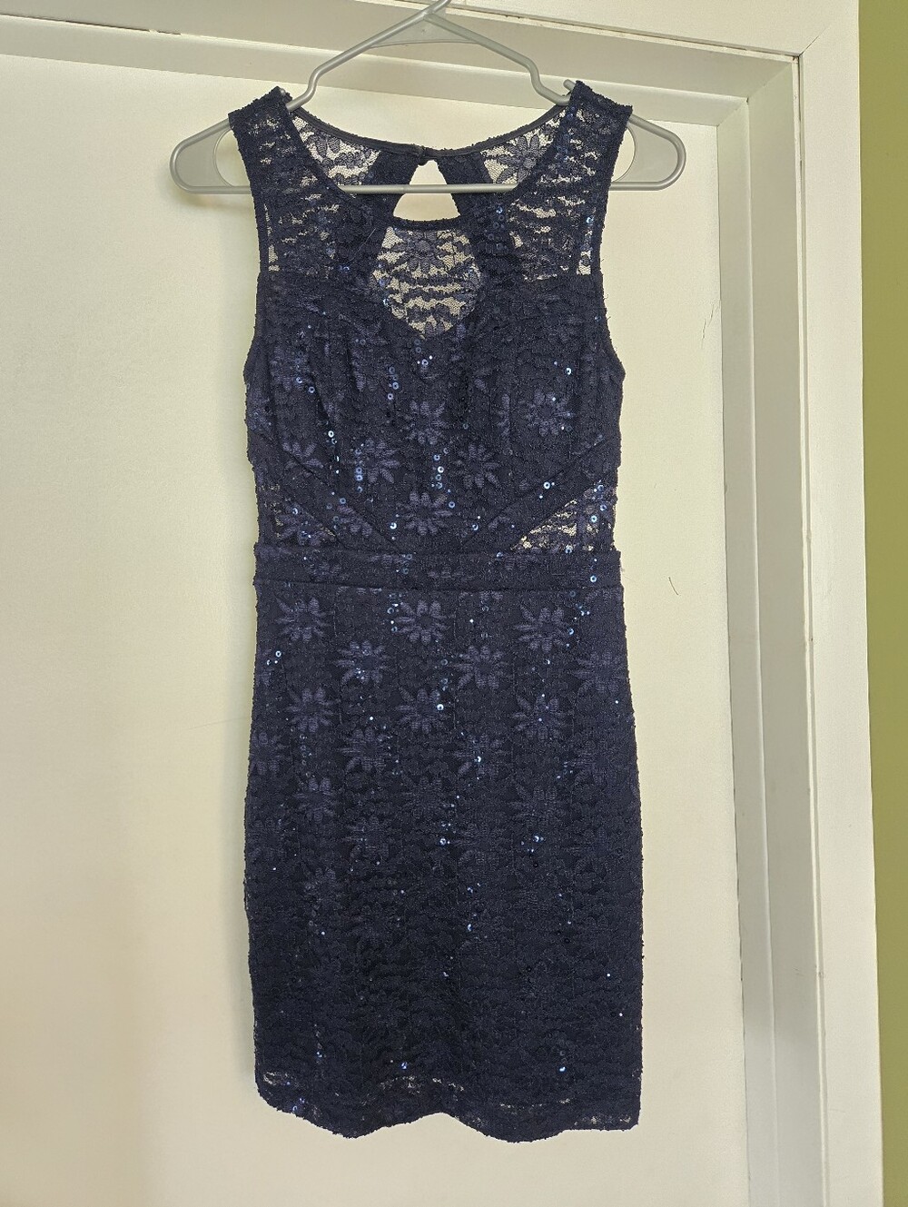 Navy Lace Sequin Lace Dress